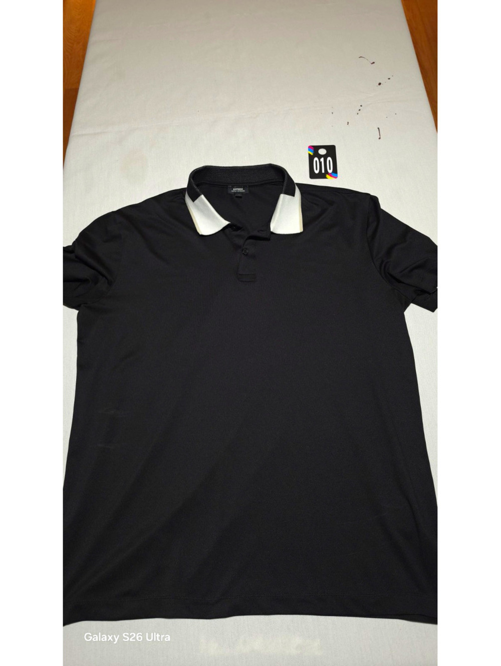 Express Everyday Performance Black Polo Shirt with White Acc